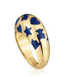 Tous Ring with 18kt gold plating over silver and blue motifs Warm Size 6
